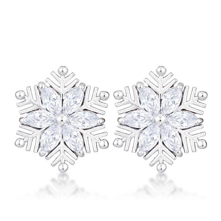 .6ct Rhodium Plated Clear Marquise Snowflake Earrings for wholesale by JGoodin