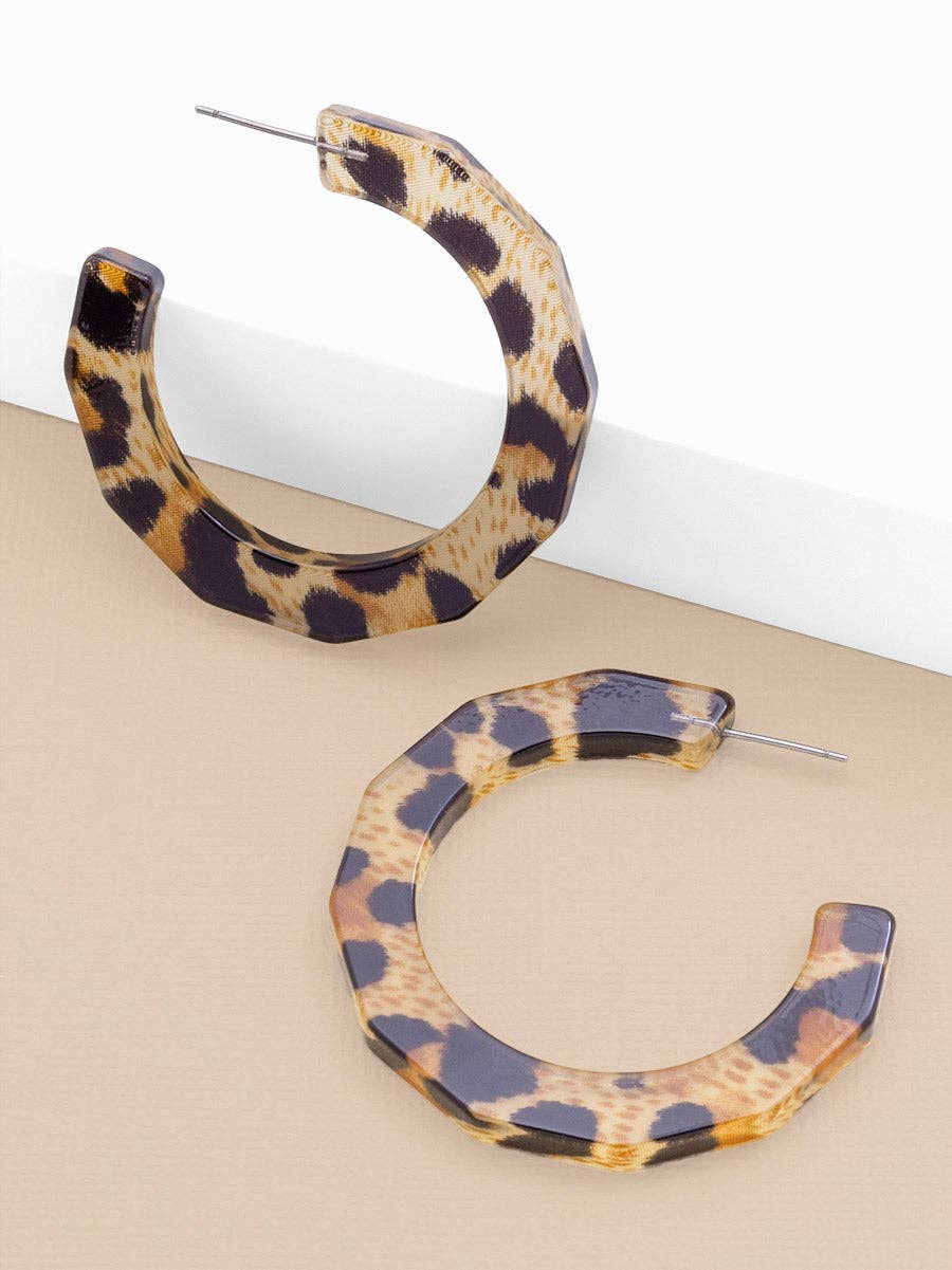 LEO BRN Large Resin Textured Leopard Hoop Earring Jewelry for wholesale on Faire0