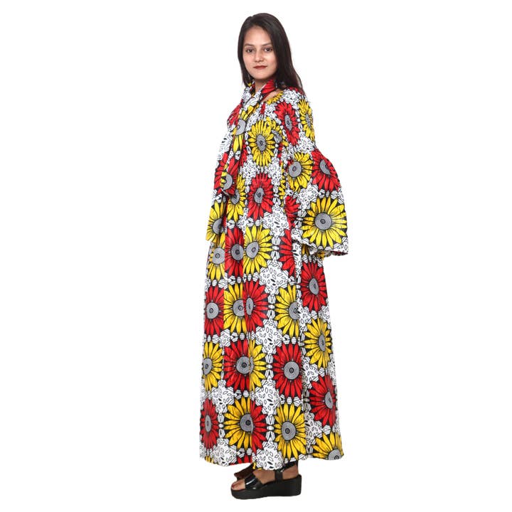 African Stars - Wholesale Dress - Women's - Women's Long Sleeve Smocking Maxi Dress with Bell Sleeves -- FI-5007216