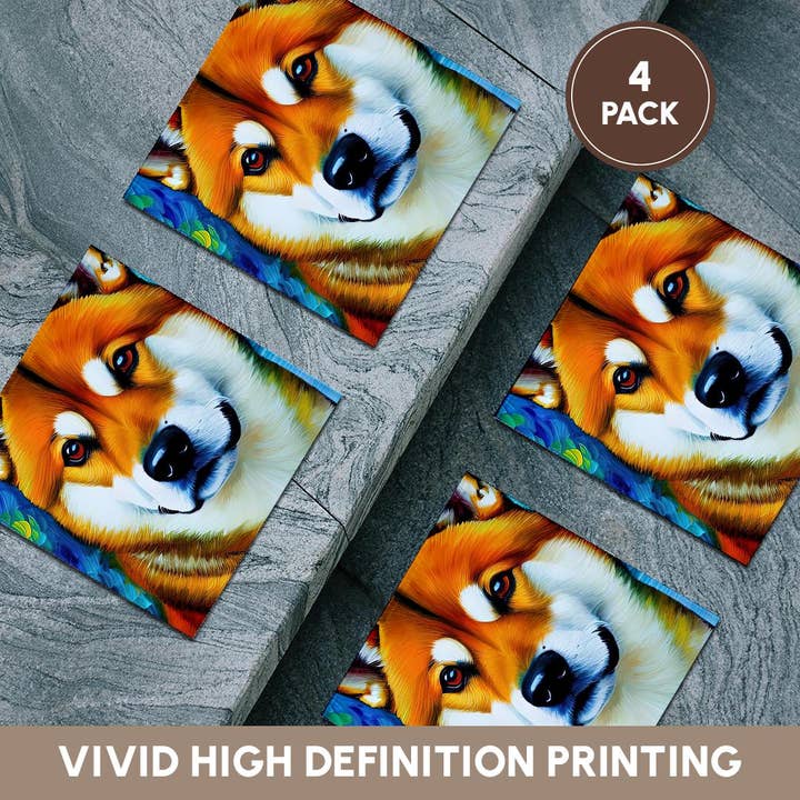 3dRose - Vendita all'ingrosso Sottobicchiere - 3dRose, Adorabile Ritratto di Cane Shiba Inu su Sfondo Blu. Regali Fantastici per la Famiglia, Fascino, Sottobicchiere5