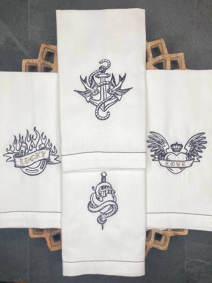 Thread Tattoo Cloth Napkins for wholesale by Lucky Penny LA