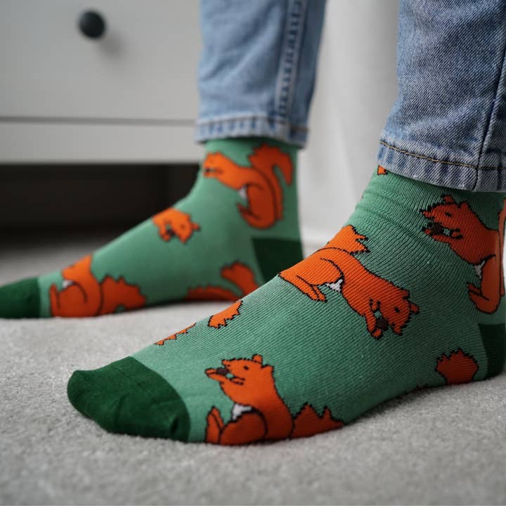 Bare Kind Socks – wholesale Socks – Unisex – Red Squirrel Socks | Bamboo Socks | Light Green Socks7