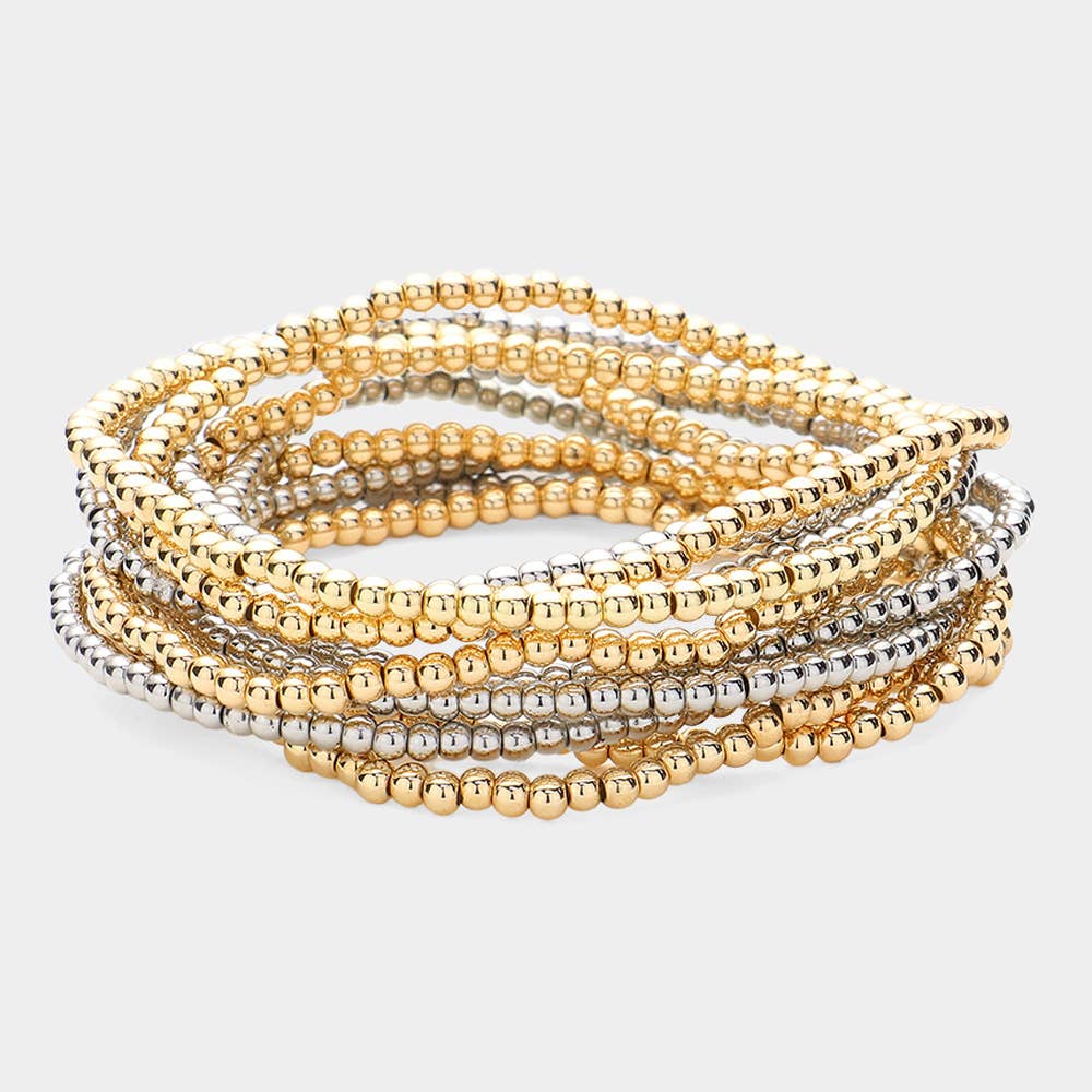 Sensibling Corp. - Wholesale Beaded Bracelet - 10PCS - Metal Ball Stretch Multi Layered Bracelets2