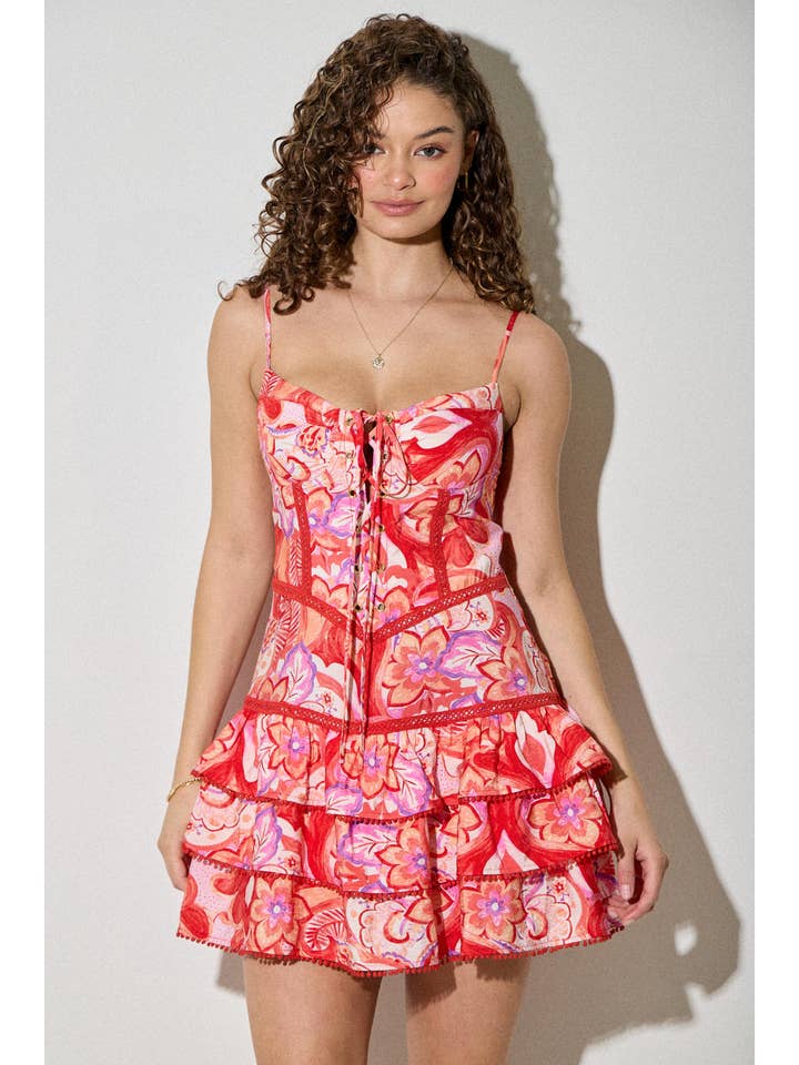 Combo Rosso Mini abito a corsetto floreale eclettico con scollo a cuore in vendita all'ingrosso su Faire2