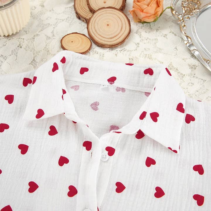 BLANC Ensemble de pyjama à imprimé cœur avec garniture en plumes en vente sur Faire2