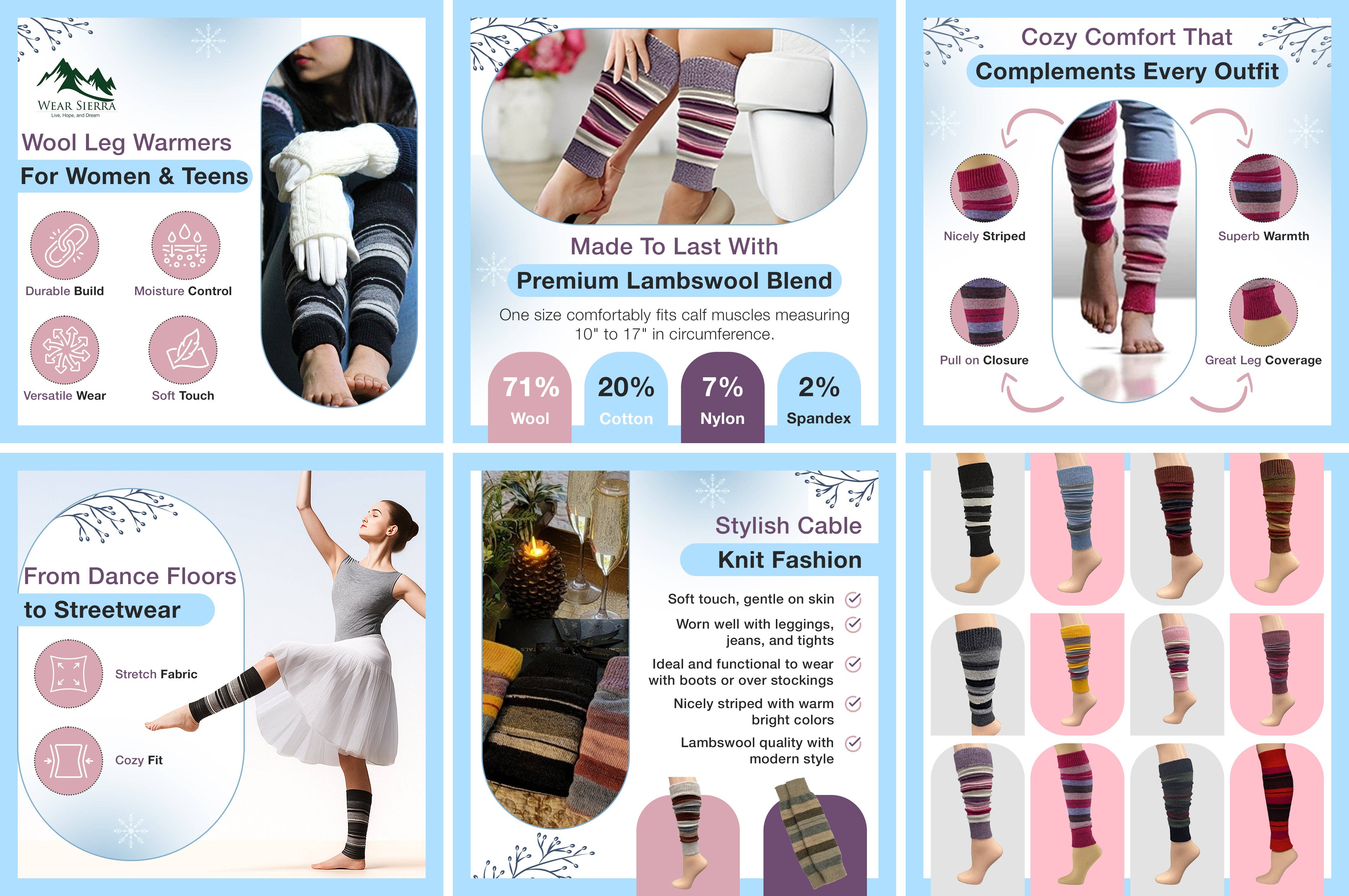 Sierra Socks - Wholesale Legwarmers - Women's - Girl's Stripe Lambswool Knee Hi Leg Warmers W42438