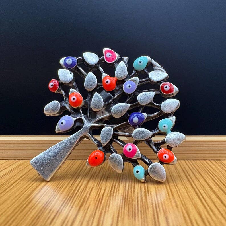 Volare - Wholesale Cocktail/statement ring - 4KD19 pewter, silver plated enamel ring tree of life1