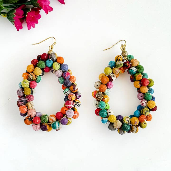 Kantha Sculptural Teardrop Earrings for wholesale by WorldFinds
