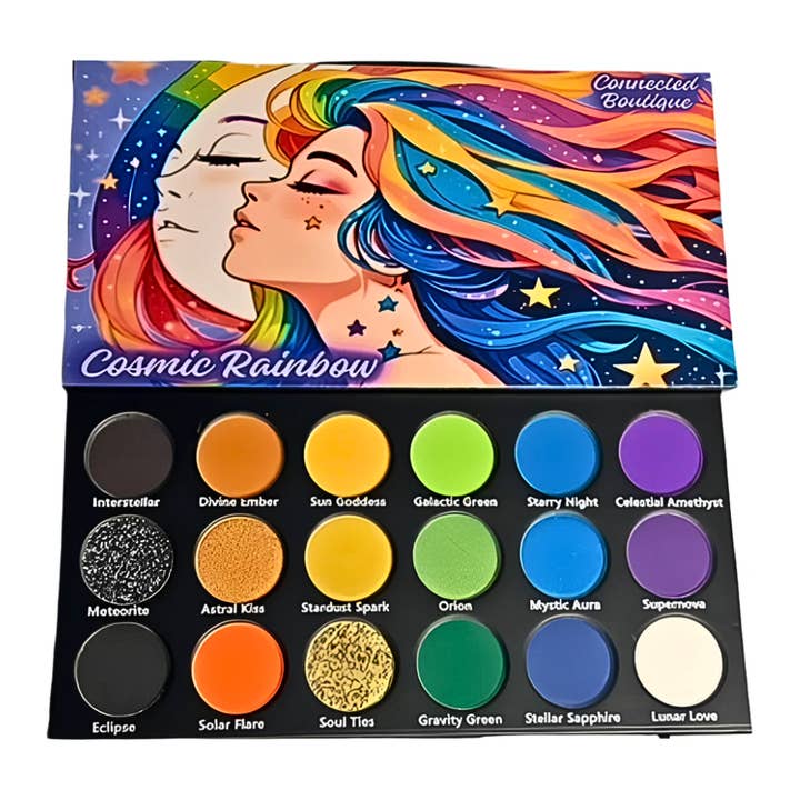 Connected Boutique - Wholesale Eyeshadow Palette - Cosmic Rainbow 18‑Shade Eyeshadow Palette – Celestial Hues & Glitter