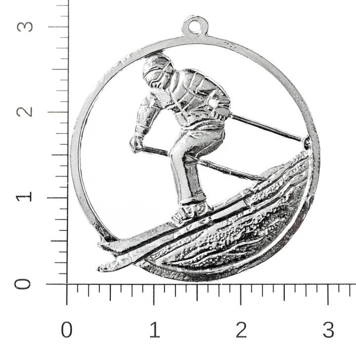 House of Morgan Pewter - Wholesale Ornament - Handmade Athlete Christmas Ornament - Snow Skiing Skier