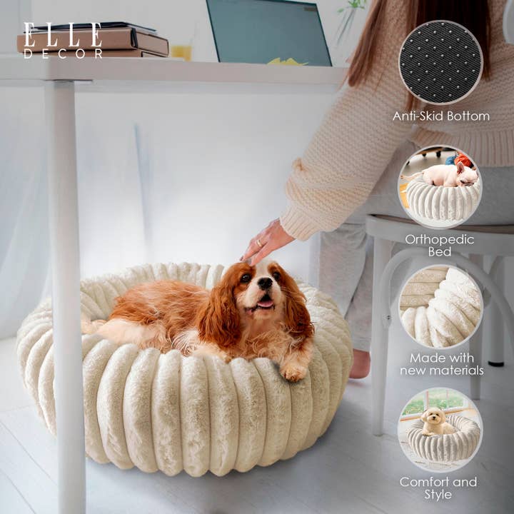 Precious Tails - Wholesale Pet Bed - Cat/Dog - ELLE Décor Round Wide Wale Pet Cuddler Bed for dogs & cats
1