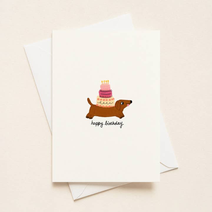 "Happy Birthday Cake Doxie” Birthday Cards for wholesale by Rue 32
