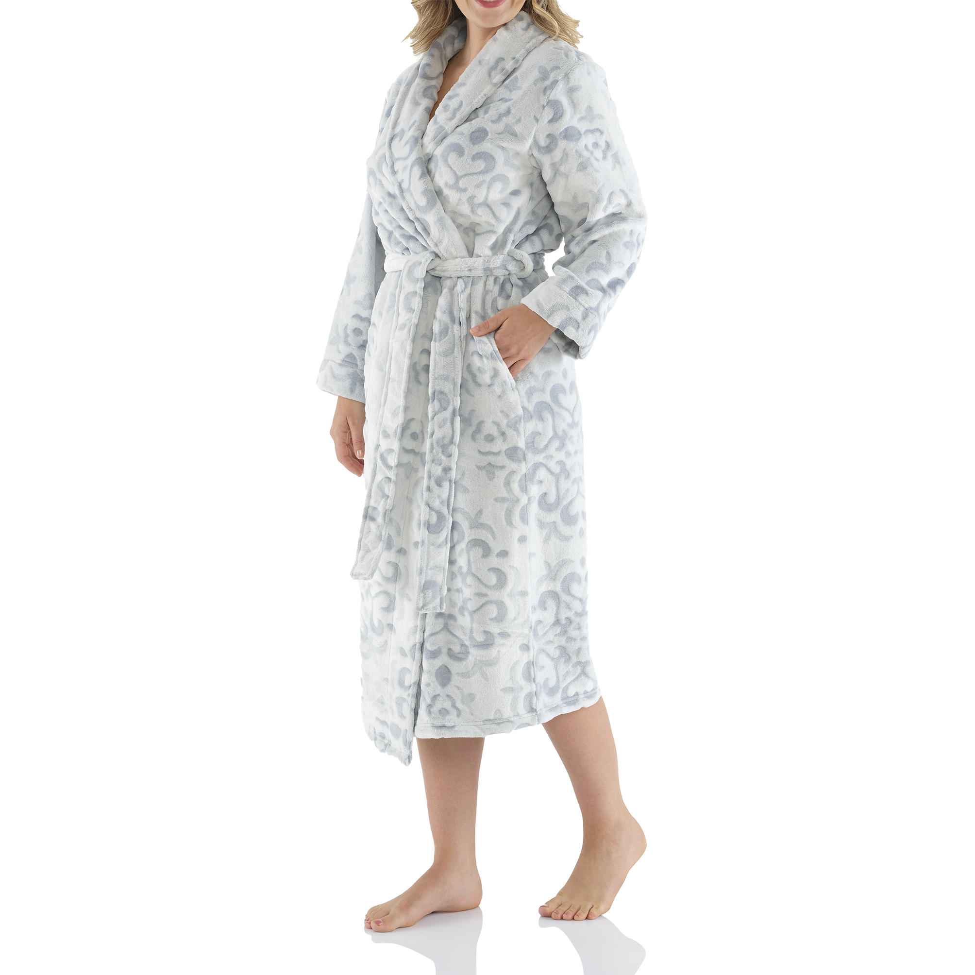 Magnolia Lounge - Wholesale Robe - Women's - Sage Shawl Collar Velveteen Fleece Dressing Gown1