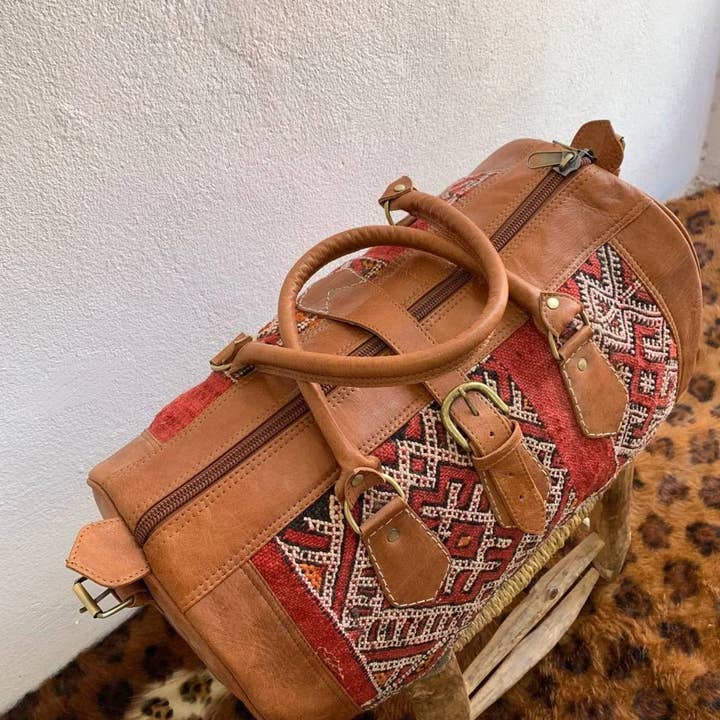 Melecraft – wholesale Weekender bag – men's – Moroccan duffle kilim bag ,Leather kilim travel bag3