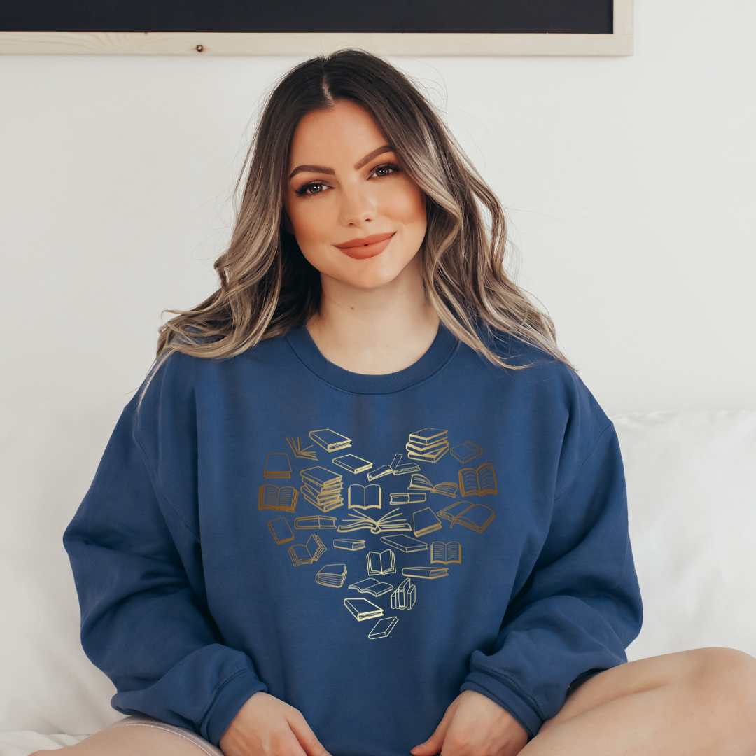The Obstinate Octopus - Vente Sweat-shirt à imprimés – femme - Sweatshirt « Golden Bronze Ombre Book Heart » pour lecteurs2