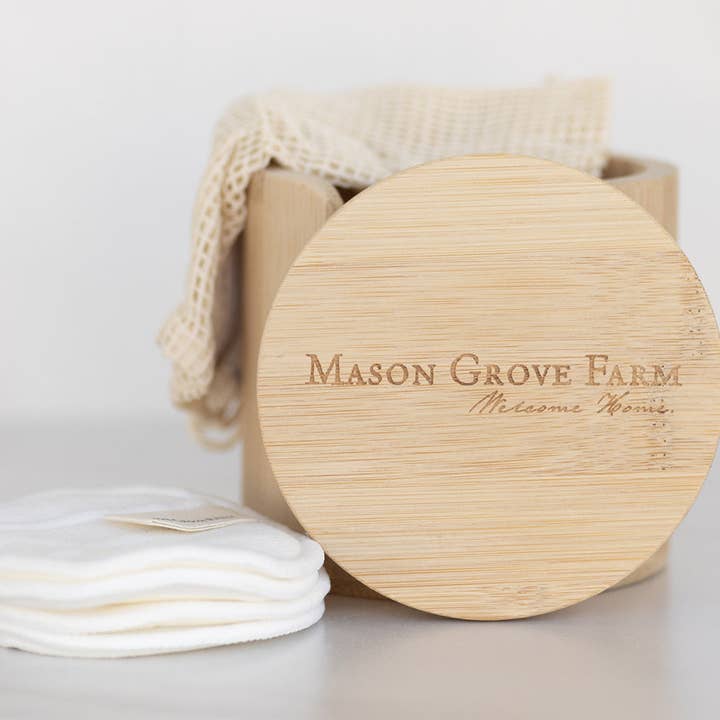 Organic Facial Pads with Bamboo Caddy for wholesale by Mason Grove Farm