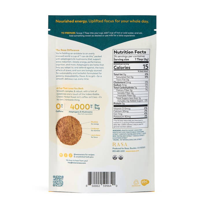 Rasa - #1 in Functional Adaptogens - Wholesale Health/Detox Tea - Rasa Classic Herbal Roast | Coffee Alternative | 5 oz