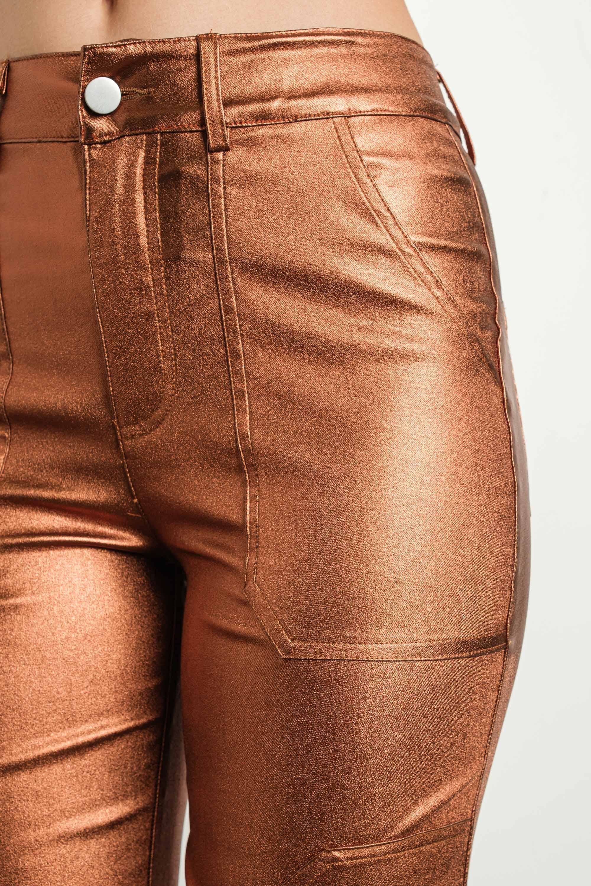 KIWI – Calças - Mulher por atacado – Calças metálicas stretch KIWI com cintura alta e pernas retas12