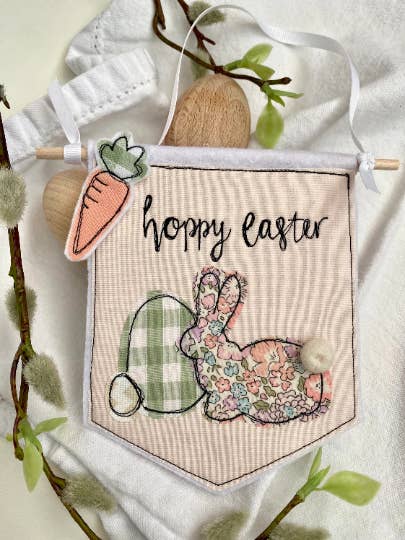 Hoppy Easter Decorative Banner for wholesale by Girl Friday Embroidery