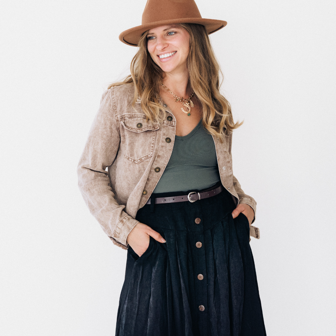 HAHA MAMA Clothing – Engroshandel Denimjakke - Dame – Brun denimjakke til kvinder15