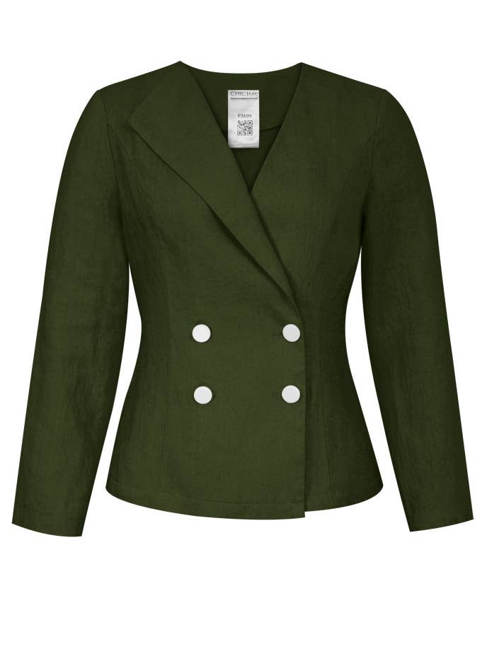 CHIC STAR - Vente Blazer – femme - Blazer asymétrique en lin grande taille Chic Star en vert 0421247