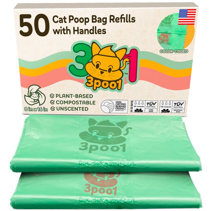 Sacs à litière pour chat codés par couleur 3poo1 avec poignées, à base de plantes pour la vente par 3poo1