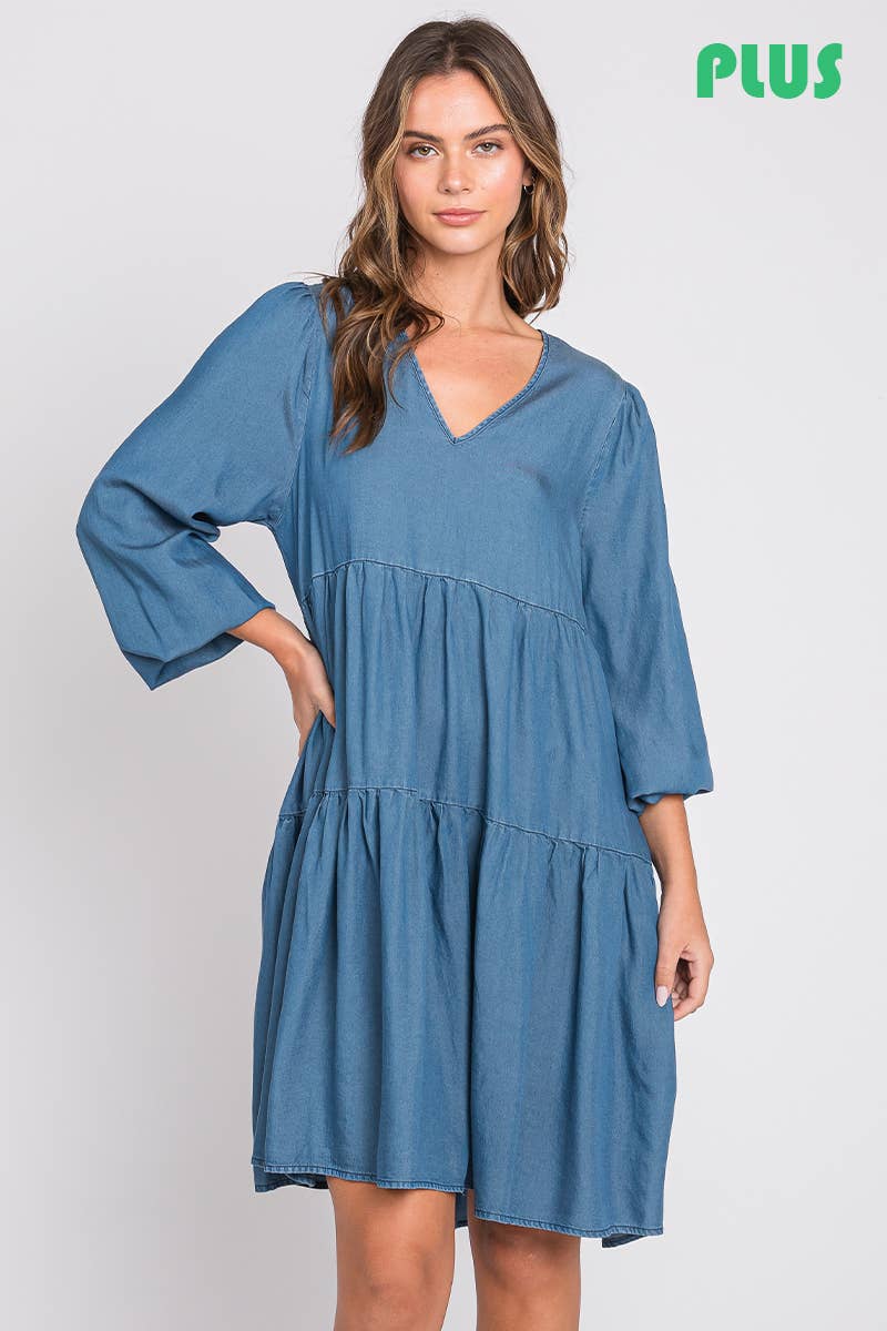 ZiA Apparel - Vente Robe – femme - Robe fine en jean à plusieurs niveaux grande taille9