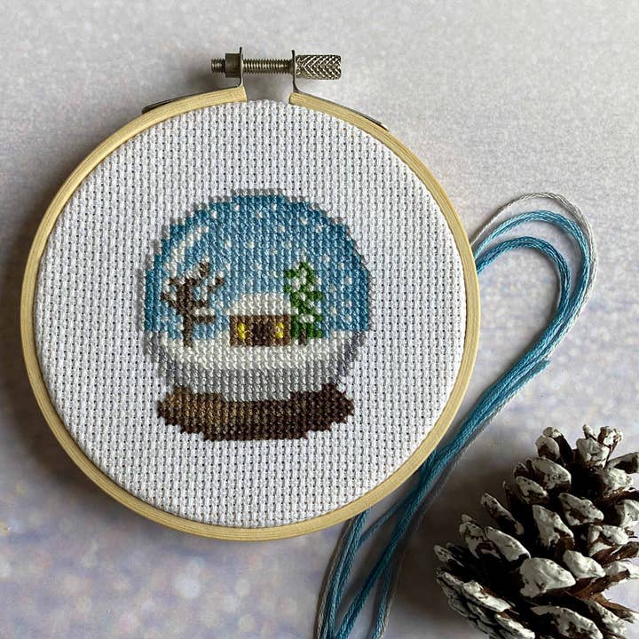 Snow Globe Cross Stitch Christmas Ornament Kit for Beginners for wholesale by Knit Knot Krafts