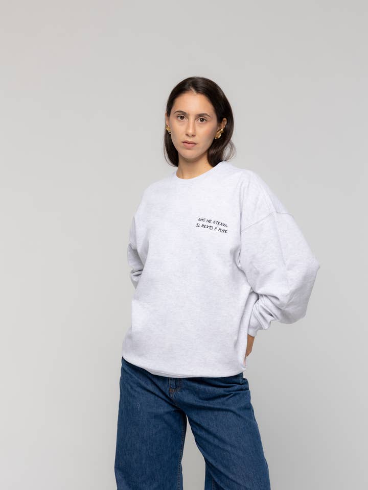 Cool Heather Grey Embroidered Crewneck Sweatshirt Made in Italy for wholesale by Giorgia Fratta