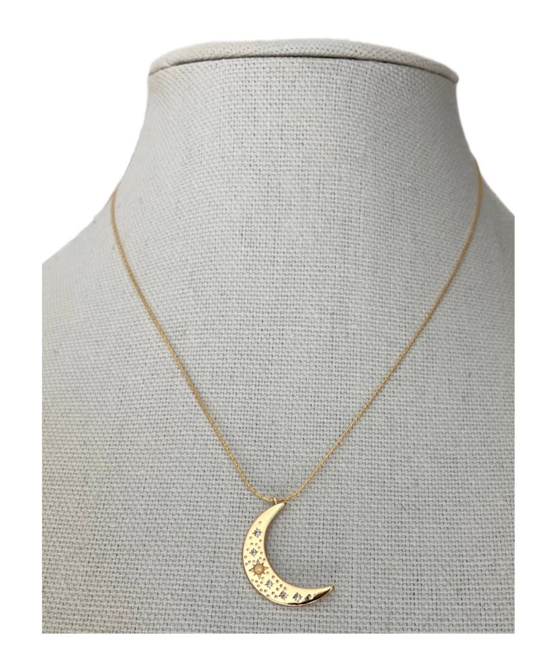 HoopLa - Wholesale Pendant/Charm Necklace - Crescent Moon Opal and Crystal Steel 14K Gold Necklace6