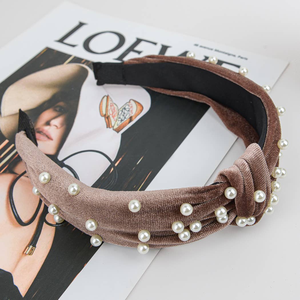 TheDivaSoap - Wholesale Fashion Headband - Women's - Flannel Embellished Knotted Beaded Pearl Headband1
