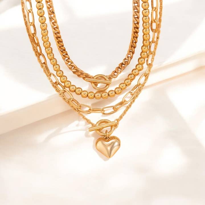 The Bling Barn - Wholesale Jewelry Set - When We Fall In Love 4 Piece Chain Fashion Necklace Set