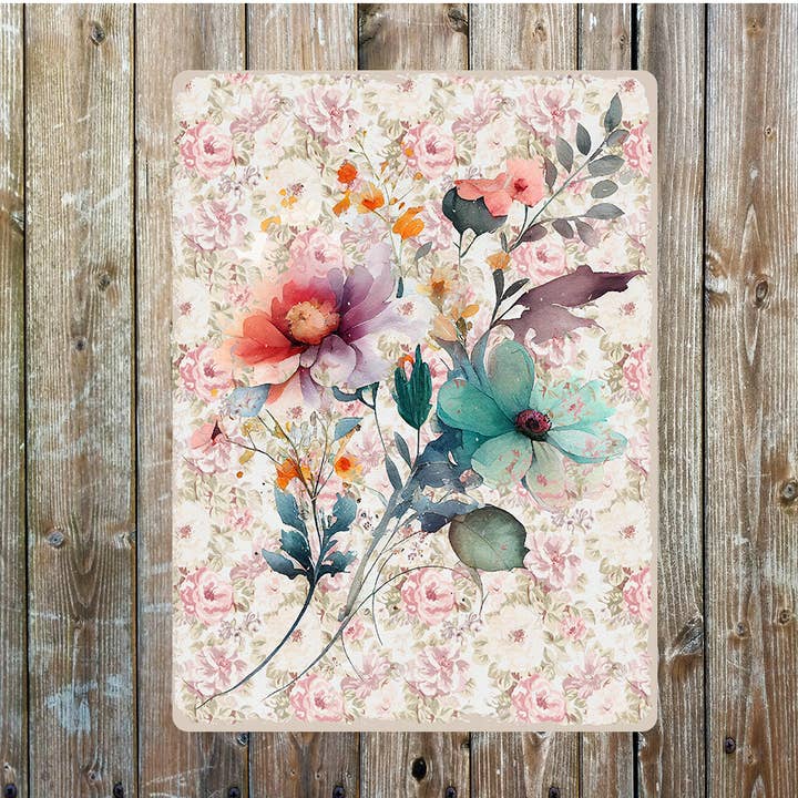 Flower Leaves Stems Roses Background Metal Sign Plaque for wholesale by The British Metal Signs Company