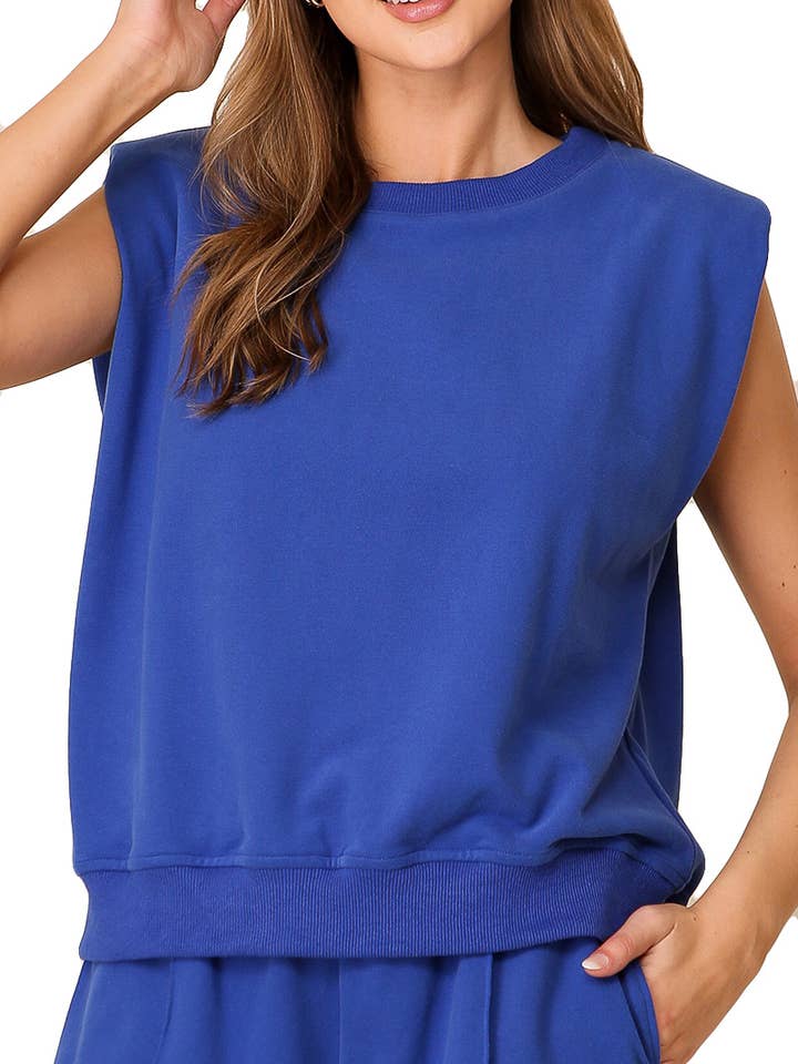 French Terry Padded Shoulder Athleisure Top for wholesale by Vanilla Monkey