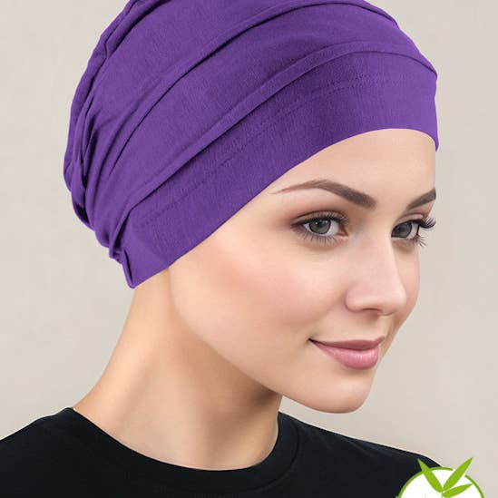 Turban Plus - Venta al por mayor Turbante - Mujer - Gorra plisada de bambú morada