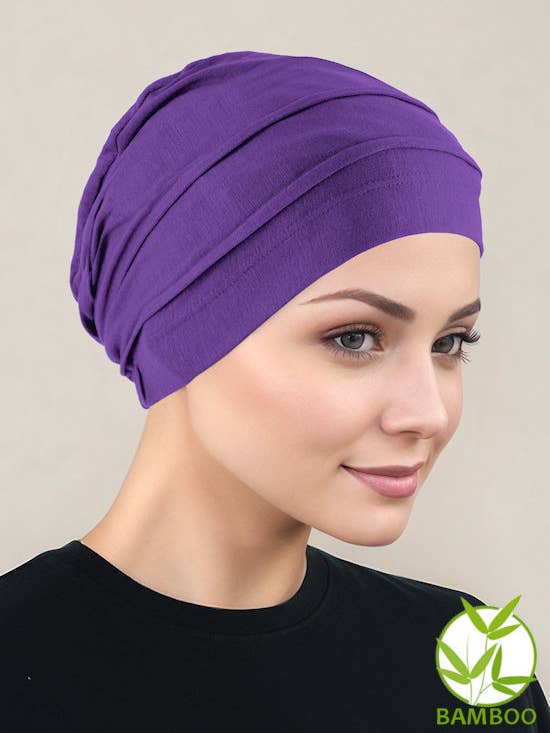 Casquette plissée en bambou violette pour la vente par Turban Plus