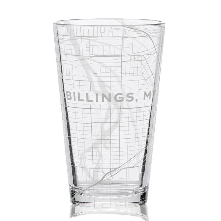 BILLINGS, MT Engraved City Street Map 16oz Pint Glasses for wholesale by LumEngrave