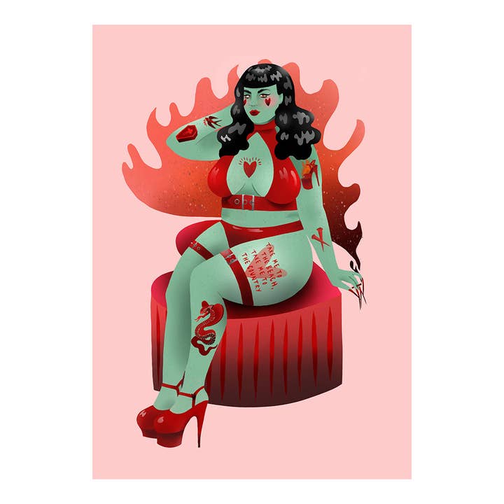 Grünes tätowiertes Mädchen Kunstdruck von Lola Blackheart (Kopie) für den Großhandel von Lola Blackheart