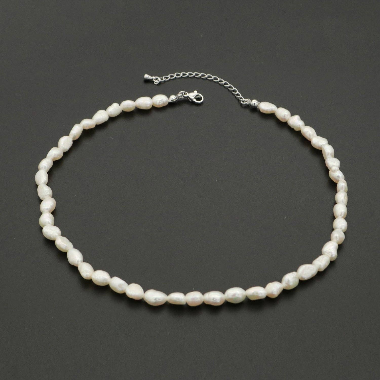 Aim Eternal - Wholesale Beaded/Pearl Necklace - Classic Fresh Water Pearl Small Rice Pearl Seed Chain Silver Chocker Necklace0