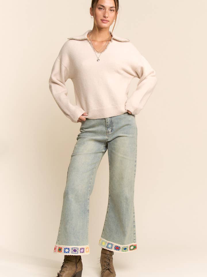 Davi & Dani - Wholesale Knit Sweater - Women's - GRANNY V NECK TURTLENECK SWEATER TOP10