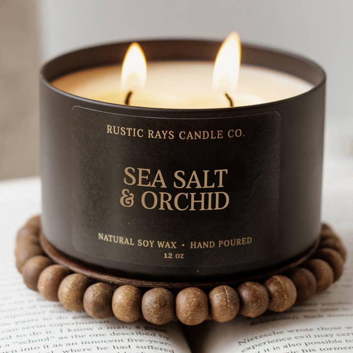 Rustic Rays Candle Co. - Wholesale Jar/Filled Candle - Sea Salt & Orchid 12 oz Soy Candle - Spring Home Decor