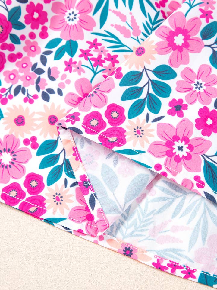 Pink Plus Size Easter Floral Puff Sleeve Button A Line Dress for wholesale on Faire14