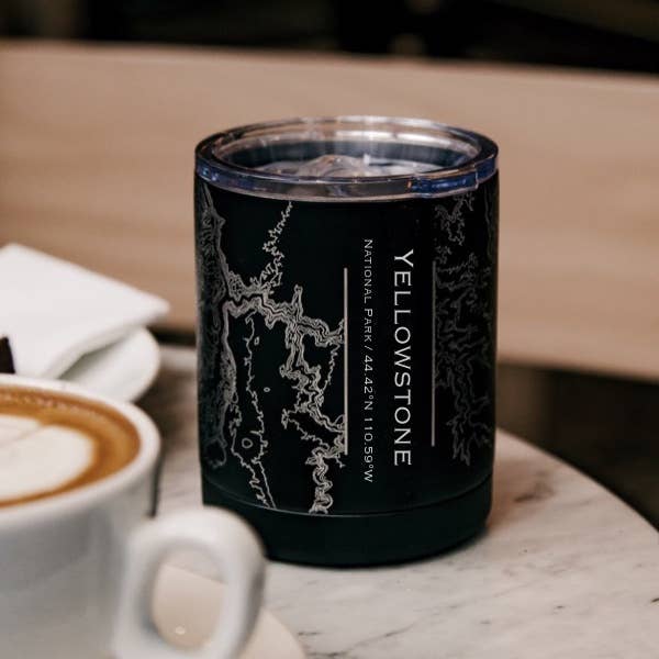 JACE.design - Wholesale Insulated Mug/Tumbler - Yellowstone National Park Topographic Map Insulated Cup Blk