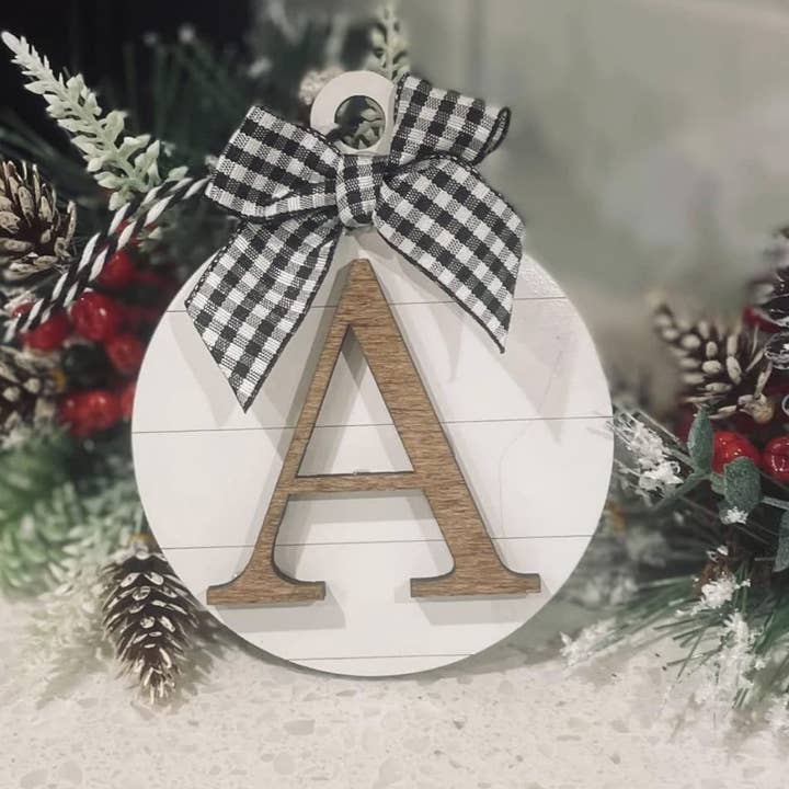 Shiplap Monogram Ornament, Personalized Ornament, Handmade Ornament for wholesale by Dolce Crafts LLC