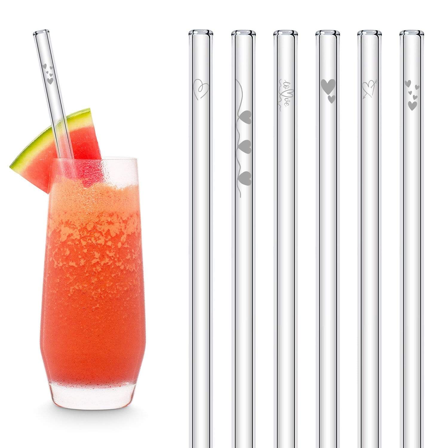 HALM Straws - Venta al por mayor Pajitas para beber - Pajitas de cristal grabadas Heart Symbol Edition con hermosos corazones y corazones0