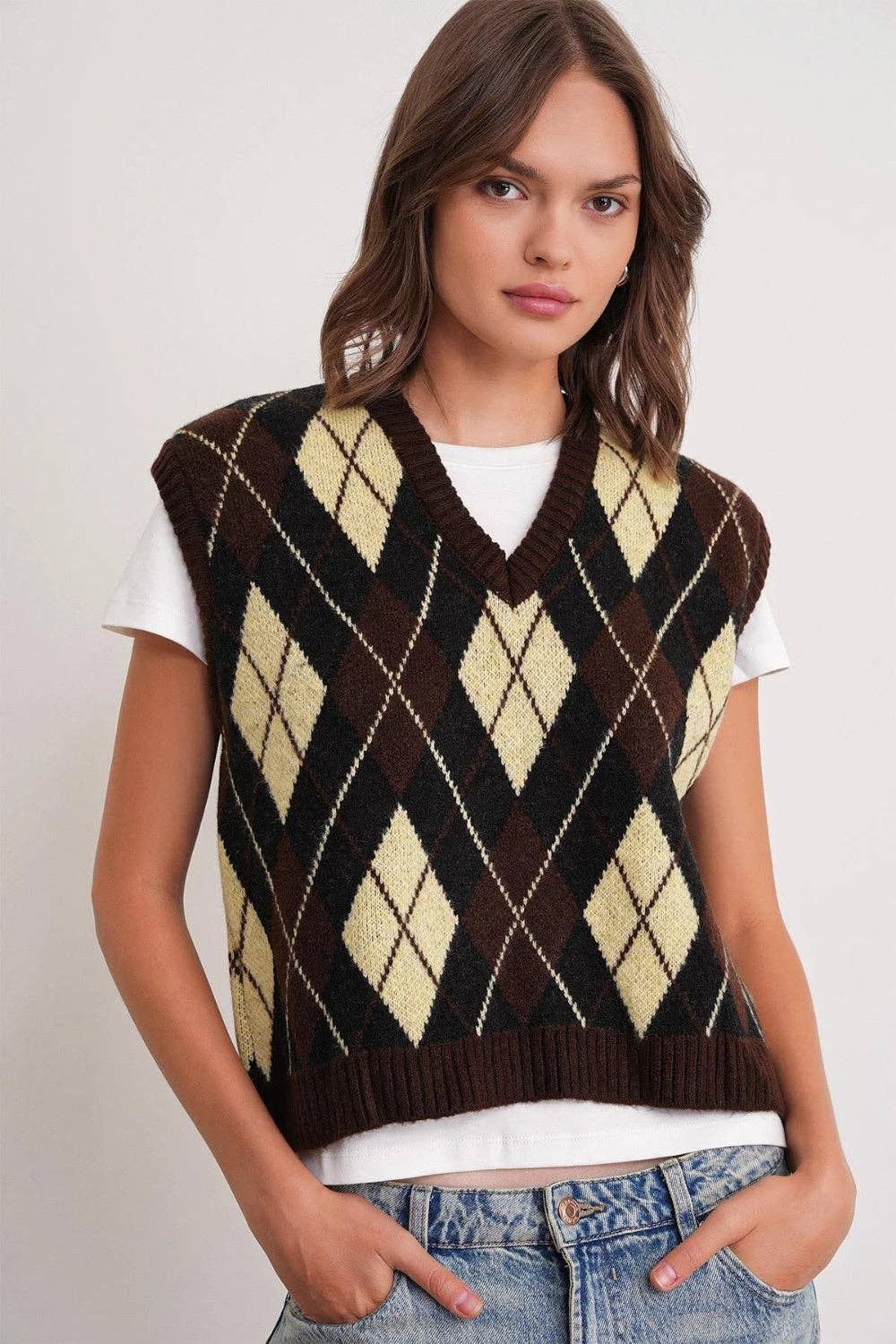 Hoxton Gal - Vendita all'ingrosso Maglione smanicato - Donna - Gilet Maglia a Motivo Argyle9
