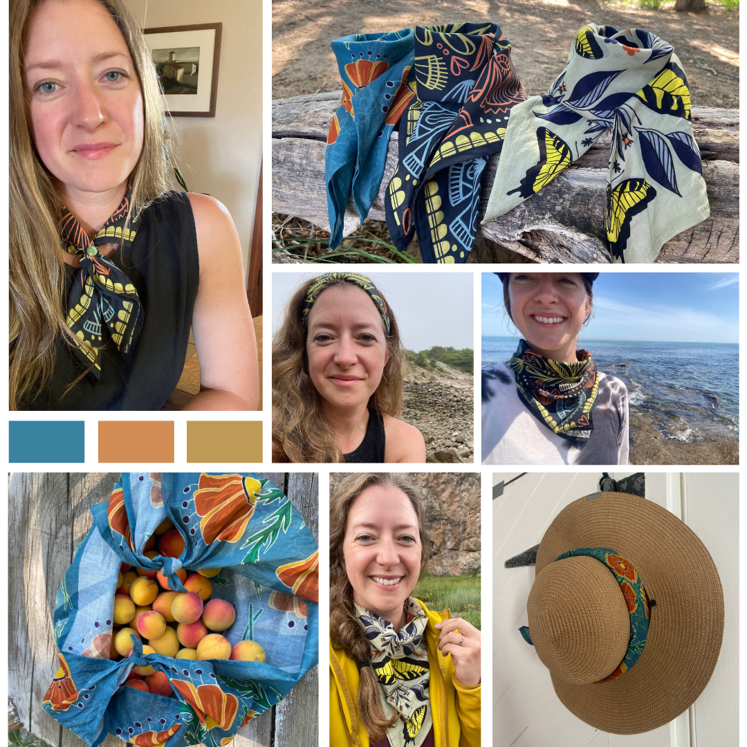 Jen Fox Studio - Vente Bandana – femme - Bandana coquelicots en coton biologique3