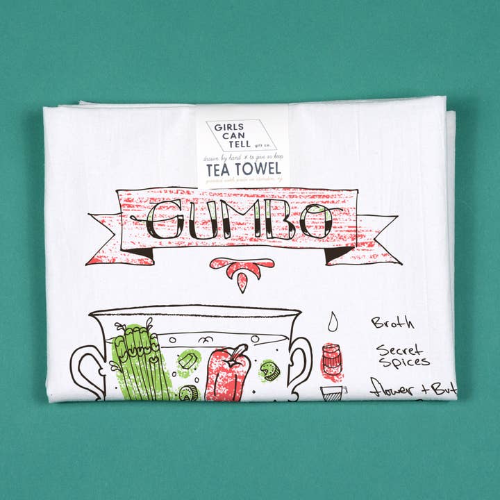 Gumbo Tea Towel | kitchen | flour sack | dish towels for wholesale by Girls Can Tell