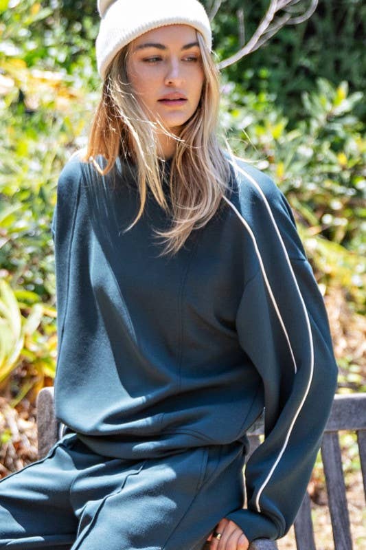 Sunday Morning - Vendita all'ingrosso Felpa - Donna - T540037-Top a Collo Alto in Modal Scuba con Due Righe a Contrasto27