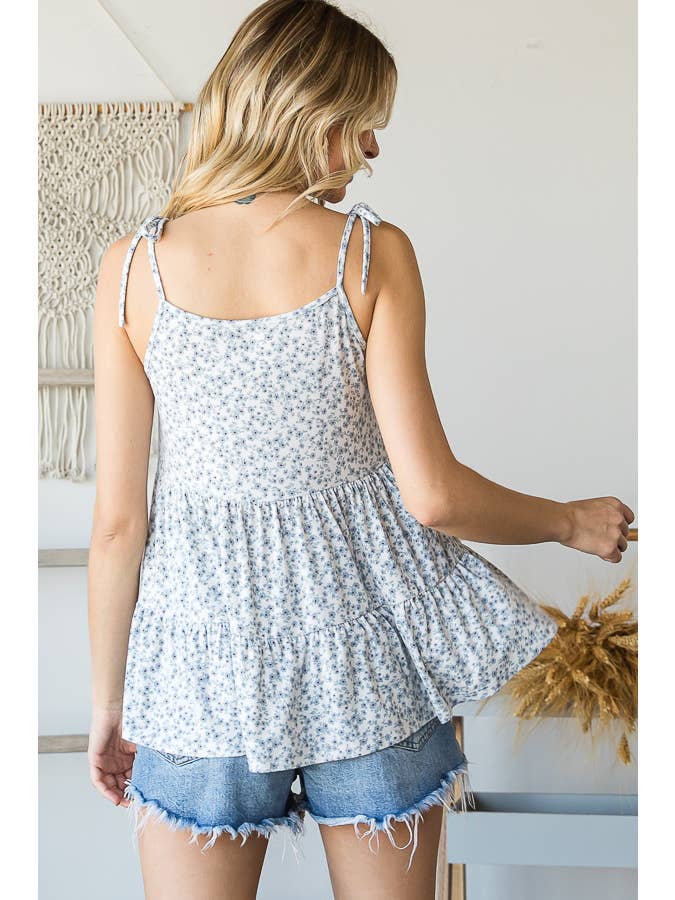 7th Ray - Wholesale Tunic - Women's - Floral Tiered Babydoll Adjustable Tie Flared Cami Top T4784